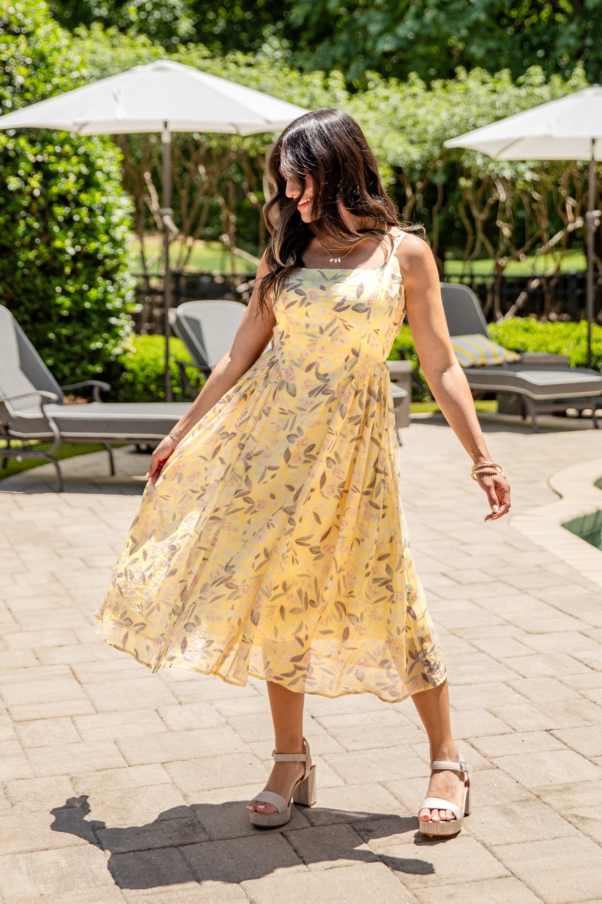 Tuscan Sunshine Yellow Floral Midi Dress