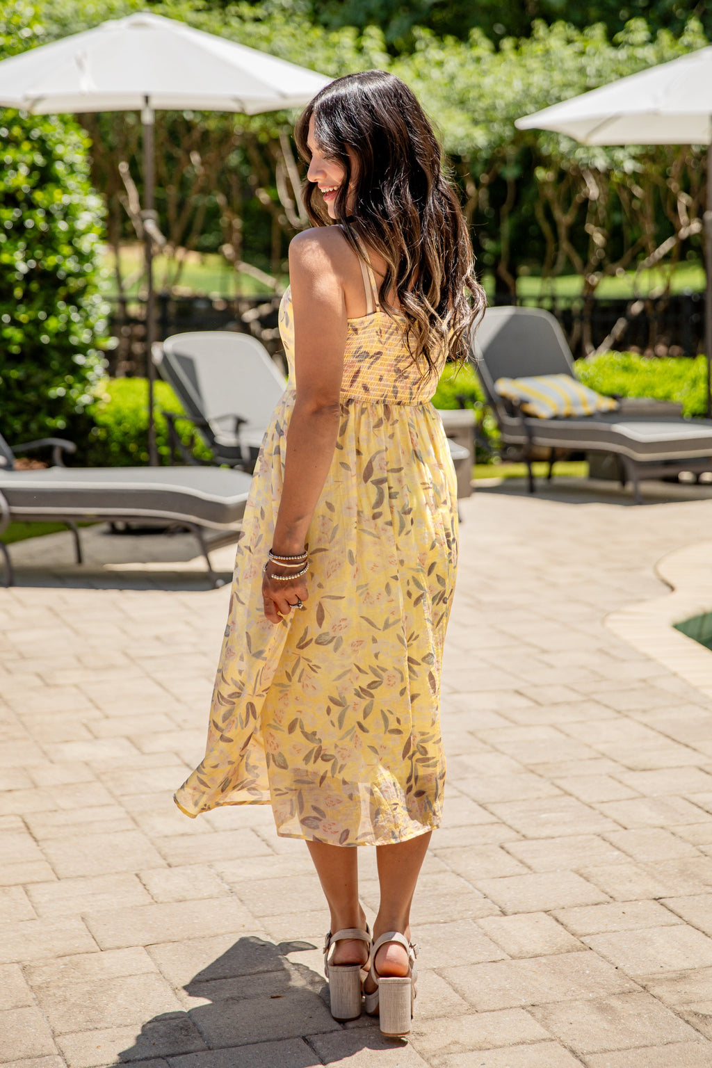 Tuscan Sunshine Yellow Floral Midi Dress