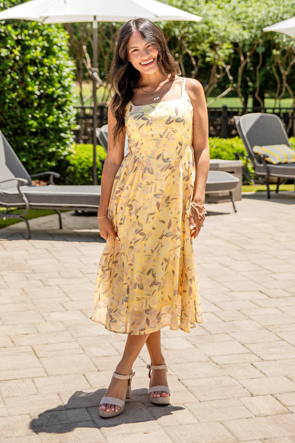 Tuscan Sunshine Yellow Floral Midi Dress