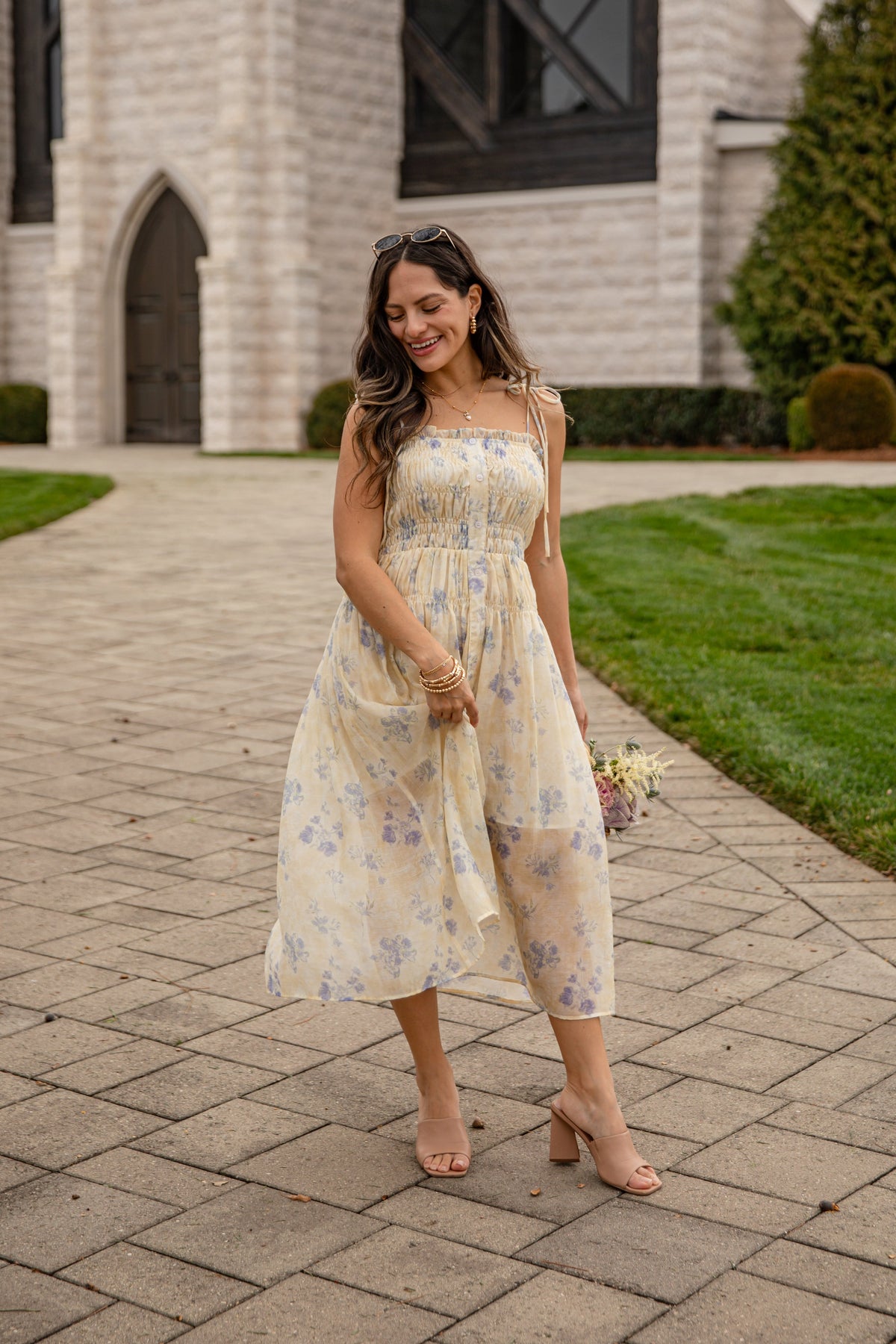 FINAL SALE - Sweet Garden Smocked Yellow Floral Midi Dress