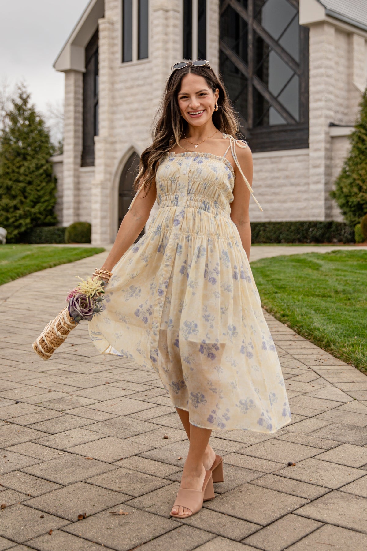 FINAL SALE - Sweet Garden Smocked Yellow Floral Midi Dress