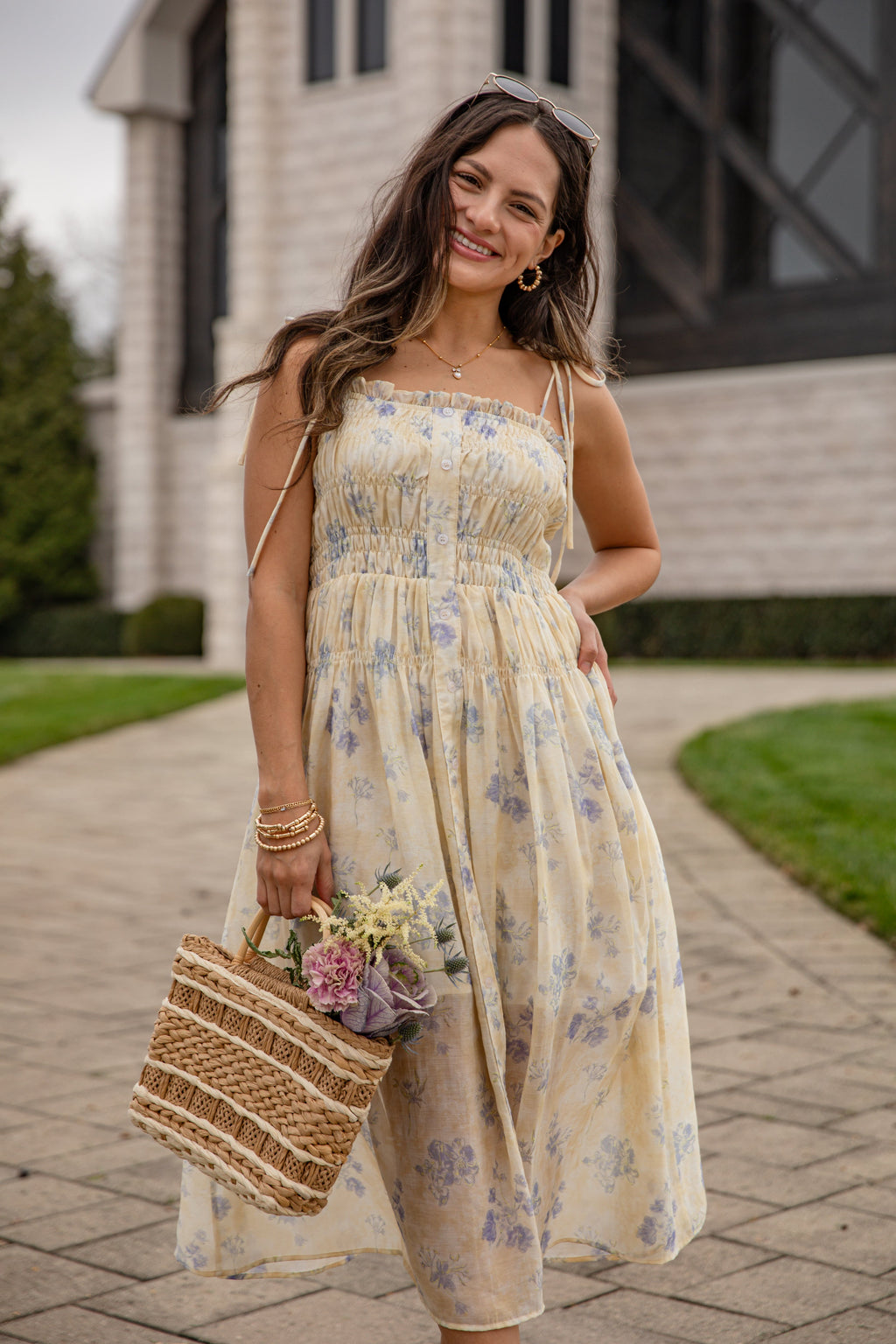 FINAL SALE - Sweet Garden Smocked Yellow Floral Midi Dress