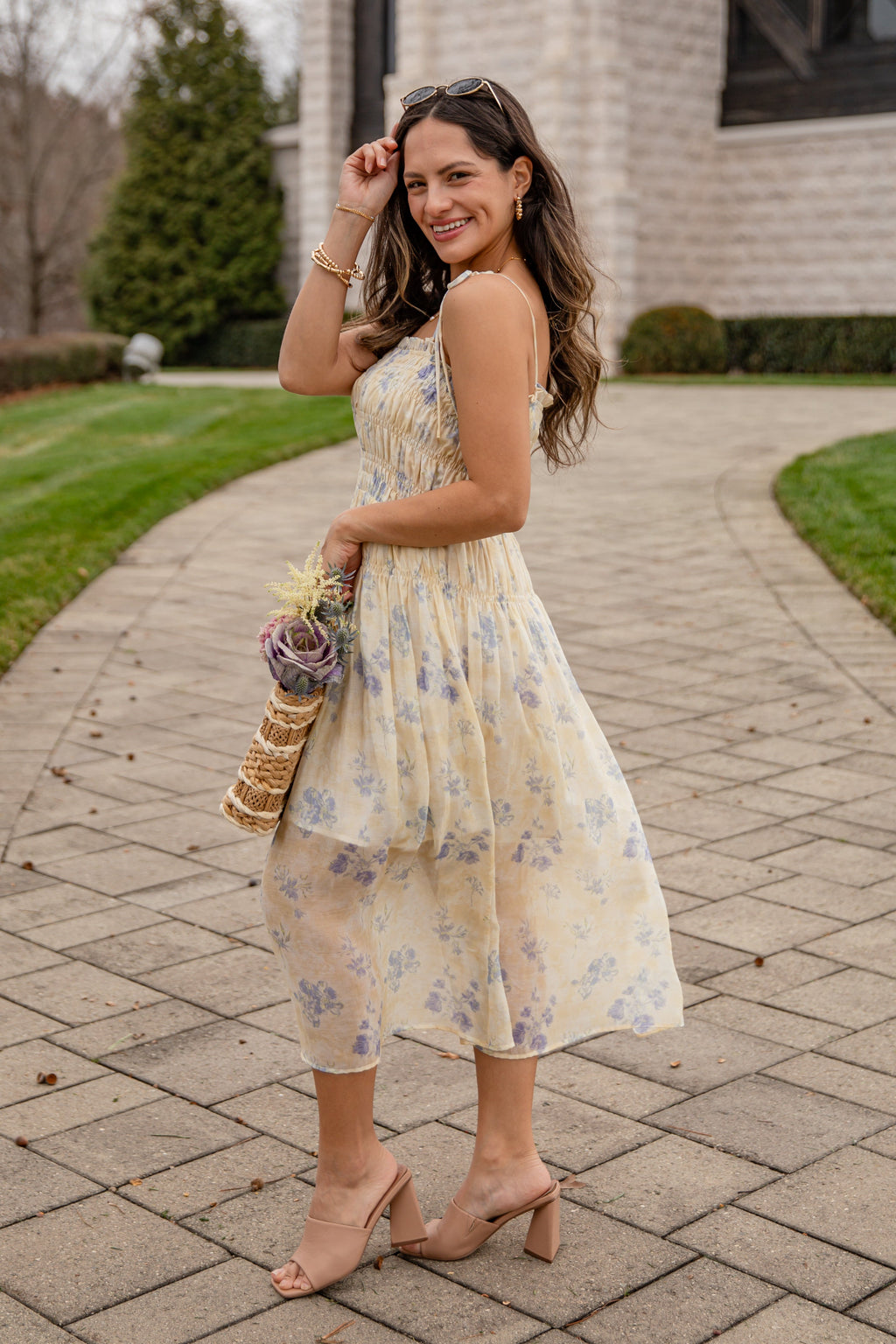 FINAL SALE - Sweet Garden Smocked Yellow Floral Midi Dress
