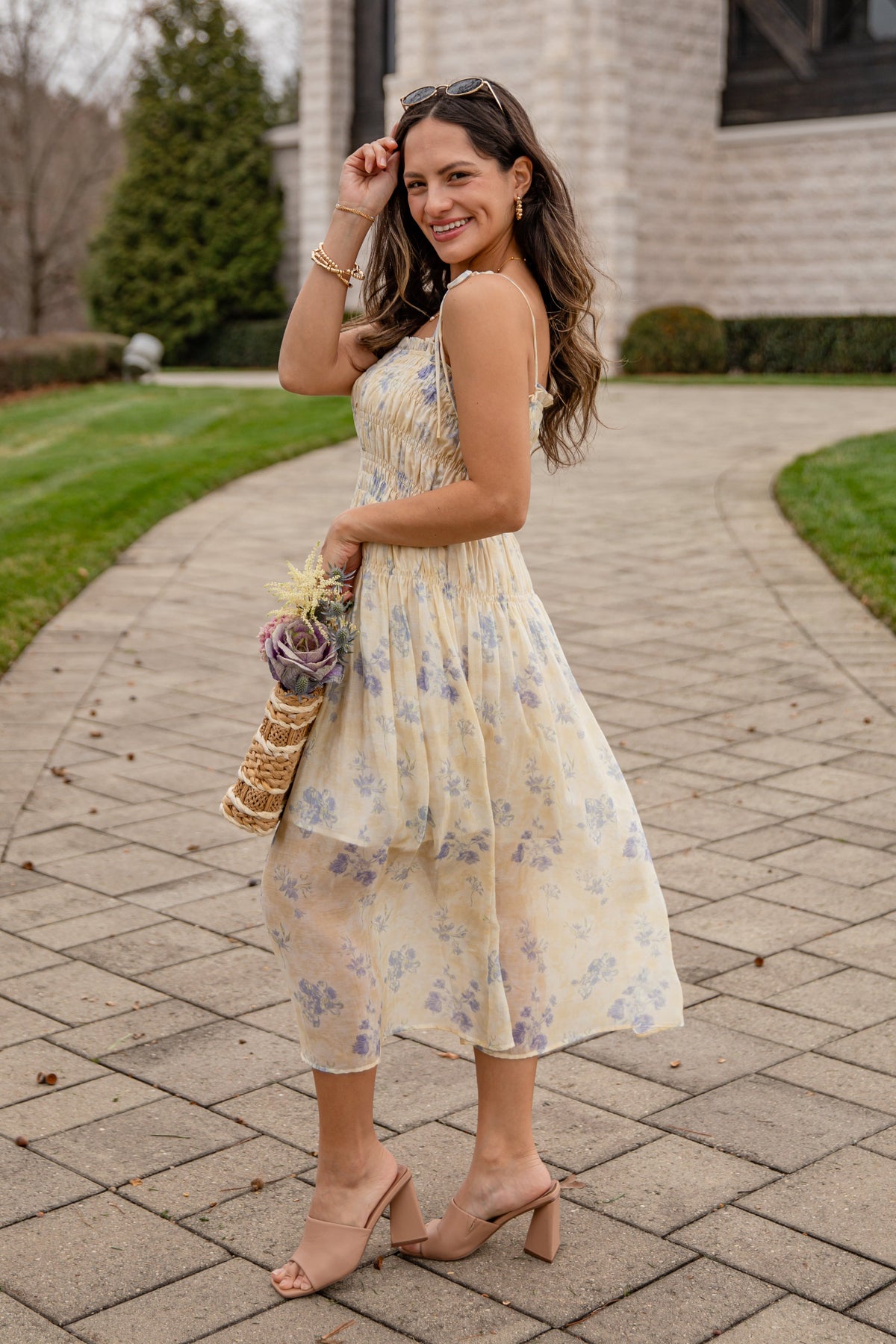 FINAL SALE - Sweet Garden Smocked Yellow Floral Midi Dress