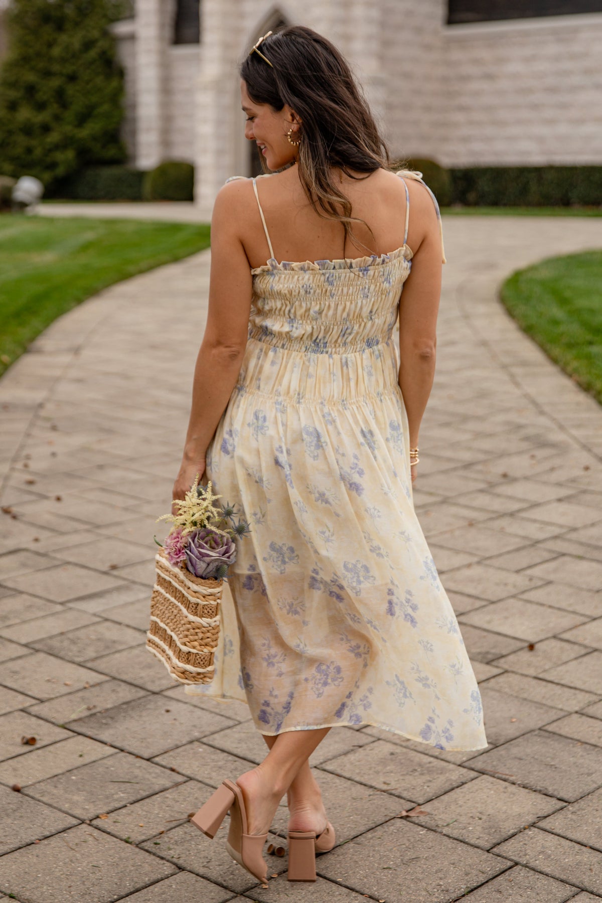 FINAL SALE - Sweet Garden Smocked Yellow Floral Midi Dress